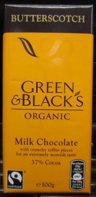 Black's Organic Butterscotch Milk Chocolate Bar — pack
