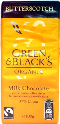 Green & Black's Organic Butterscotch Milk Chocolate 37% Cocoa — pack