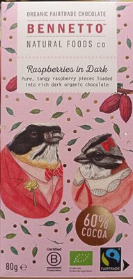 Organic Fairtrade chocolate -rasberries on Dark — pack