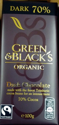 Green & black's organic chocolate bar 70% dark — pack