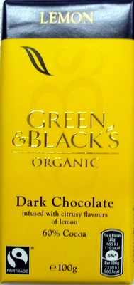 Green & Black's Organic Lemon Dark Chocolate 60% Cocoa — pack
