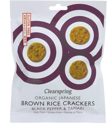 Organic Japanese Brown Rice Crackers, Black Pepper & Tamari — pack