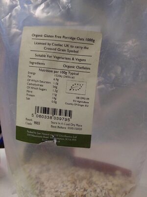 Organic Porridge Oats — pack