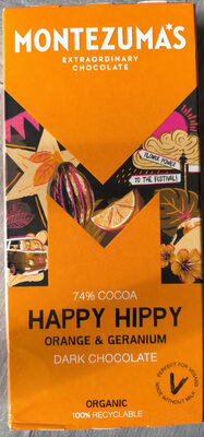 Happy Hippy 74% Cocoa Organic Orange & Geranium Dark Chocolate — pack